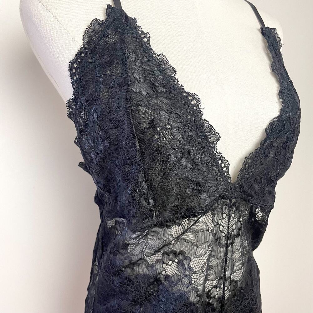 Sheer Black Lace Teddy Bodysuit Sz M Romantic Boudoir Coquette Lingerie - Picture 2 of 6